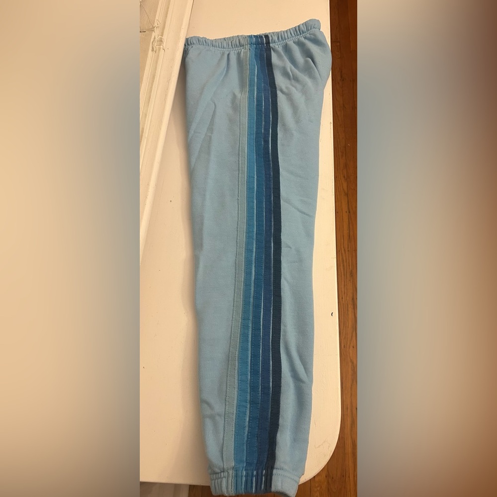 Aviator Nation 5 Stripe Sweatpants. Sky blue. Women’s size Small
